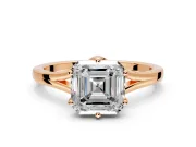 Solitaire Engagement Ring Setting for Asscher Cut Center with Plain Split Shank and Prong Head in Rose Gold