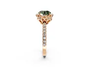 Halo Engagement Ring Setting for Fancy Green Round Cut Center with Openwork Halo, Pave Band and Prong Head in Rose Gold