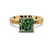 Solitaire Engagement Ring Setting for Fancy Green Princess Cut Center with Scrollwork Band and Prong Head in Yellow Gold