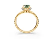 Halo Engagement Ring Setting for Fancy Green Oval Center with Rope Twist Split Shank and Prong Head in Yellow Gold