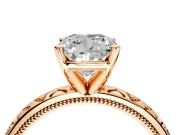 Solitaire Engagement Ring Setting for Cushion Cut Center with XO Engraved Band and Prong Head in Rose Gold