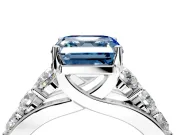 Solitaire Engagement Ring Setting for Fancy Blue Asscher Cut Center with Graduated Shared Prongs and Prong Head in Platinum