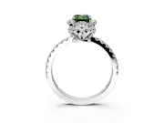 Halo Engagement Ring Setting for Fancy Green Emerald Cut Center with Openwork Halo, Pave Band and Prong Head in Sterling Silver