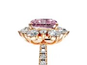 Floral Halo Engagement Ring Setting for Fancy Pink Radiant Cut Center with Pave Accents and Prong Head in Rose Gold