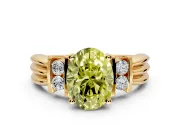 Solitaire Engagement Ring Setting for Fancy Yellow Oval Center with Grooved Bar Accent Band and Prong Head in Yellow Gold