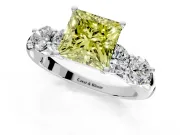 5 Stone Engagement Ring Setting for Fancy Yellow Princess Cut Center with Graduated Accents and Prong Head in Platinum