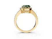 Halo Engagement Ring Setting for Fancy Green Heart-Shaped Center with Heart-Shaped Openwork, Pave Band and Prong Head in Yellow Gold