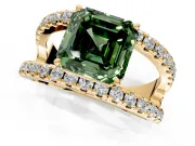 Solitaire Engagement Ring Setting for Fancy Green Asscher Cut Center with Wide-Open Split Shank and Prong Head in Yellow Gold