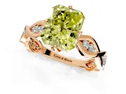 Solitaire Engagement Ring Setting for Fancy Yellow Radiant Cut Center with Accented Twist Band and Leaf Prong Head in Rose Gold