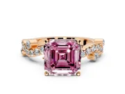 Solitaire Engagement Ring Setting for Fancy Pink Asscher Cut Center with Bar-Station Pave Twist and Prong Head in Rose Gold