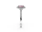 Halo Engagement Ring Setting for Fancy Pink Princess Cut Center with Raised Halo, Pave Band and Prong Head in Platinum