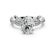 Solitaire Engagement Ring Setting for Oval Center with Marquise Panel Band and Prong Head in Platinum