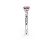Cluster Engagement Ring Setting for Fancy Pink Cushion Cut Center with Round Cut Accent Band and Prong Head in Platinum