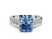 Solitaire Engagement Ring Setting for Fancy Blue Radiant Cut Center with Round Cut Channel Band and Prong Head in White Gold