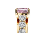 Solitaire Engagement Ring Setting for Fancy Pink Princess Cut Center with Graduated Shared Prongs and Prong Head in Yellow Gold