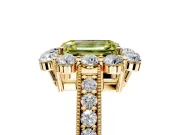 Halo Engagement Ring Setting for Fancy Yellow Emerald Cut Center with Milgrain Channel Band and Prong Head in Yellow Gold