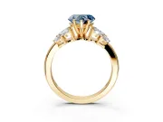 Leaf Cluster Engagement Ring Setting for Fancy Blue Heart-Shaped Center with Marquise Accents and Prong Head in Yellow Gold