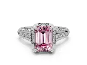 Solitaire Engagement Ring Setting for Fancy Pink Emerald Cut Center with Accented Split Shank and Prong Head in Platinum