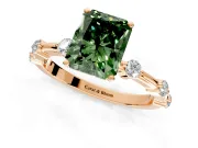 Solitaire Engagement Ring Setting for Fancy Green Radiant Cut Center with Bezel Station Band and Prong Head in Rose Gold
