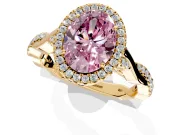 Halo Engagement Ring Setting for Fancy Pink Oval Center with Twist Band and Prong Head in Yellow Gold
