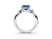 Solitaire Engagement Ring Setting for Fancy Blue Asscher Cut Center with Grooved Bar Accent Band and Prong Head in Platinum