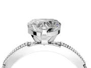 Solitaire Engagement Ring Setting for Heart-Shaped Center with Milgrain-Edged Pave Band and Prong Head in Platinum