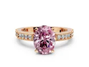 Solitaire Engagement Ring Setting for Fancy Pink Oval Center with Milgrain-Edged Pave Band and Prong Head in Rose Gold