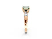 5 Stone Engagement Ring Setting for Fancy Green Asscher Cut Center with Plain Band and Prong Head in Rose Gold