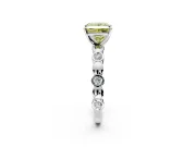 Solitaire Engagement Ring Setting for Fancy Yellow Princess Cut Center with Beaded Bezel Station Band and Prong Head in Platinum