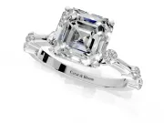Solitaire Engagement Ring Setting for Asscher Cut Center with Bezel Station Band and Prong Head in Sterling Silver