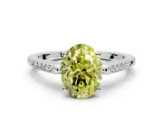 Solitaire Engagement Ring Setting for Fancy Yellow Oval Center with Channel Accents and Prong Head in Platinum