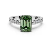 Solitaire Engagement Ring Setting for Fancy Green Emerald Cut Center with Partway Pave Band and Prong Head in Platinum