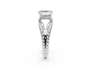 Halo Engagement Ring Setting for Asscher Cut Center with Rope Twist Split Shank and Prong Head in Platinum