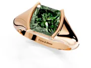 Tension Engagement Ring Setting for Fancy Green Princess Cut Center with Wide Tapered Band and Tension Head in Rose Gold