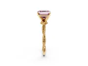 Solitaire Engagement Ring Setting for Fancy Pink Asscher Cut Center with Twist Band and Bead Prong Head in Yellow Gold