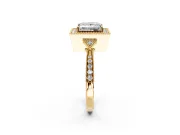Halo Engagement Ring Setting for Princess Cut Center with Milgrain Rim, Pave Band and Prong Head in Yellow Gold