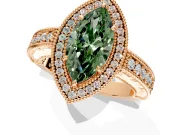 Milgrain Halo Engagement Ring Setting for Fancy Green Marquise Center with Pave Band and Prong Head in Rose Gold