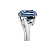 Solitaire Engagement Ring Setting for Fancy Blue Asscher Cut Center with Plain Bypass Twist Band and Prong Head in Platinum