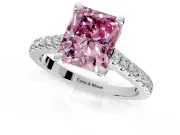 Solitaire Engagement Ring Setting for Fancy Pink Radiant Cut Center with Widening Pave Band and Claw Prong Head in Sterling Silver