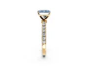 Open Basket Engagement Ring Setting for Fancy Blue Radiant Cut Center with Pave Band and Prong Head in Yellow Gold