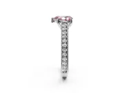 Solitaire Engagement Ring Setting for Fancy Pink Pear-Shaped Center with Engraved Pave Band and Prong Head in White Gold