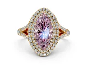 Double Halo Engagement Ring Setting for Fancy Pink Marquise Center with Narrow Pave Split Shank and Prong Head in Yellow Gold