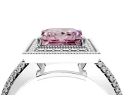 Milgrain Halo Engagement Ring Setting for Fancy Pink Princess Cut Center with Three-Sided Pave Band and Prong Head in Sterling Silver