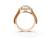 Milgrain Halo Engagement Ring Setting for Asscher Cut Center with Bezel Point Accents and Prong Head in Rose Gold
