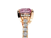 Solitaire Engagement Ring Setting for Fancy Pink Cushion Cut Center with Widening Pave Band and Claw Prong Head in Rose Gold