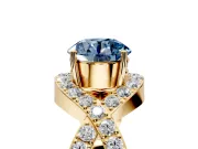 Halo Engagement Ring Setting for Fancy Blue Round Cut Center with Pave Infinity Twist Band and Prong Head in Yellow Gold