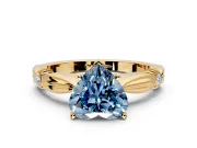 Solitaire Engagement Ring Setting for Fancy Blue Heart-Shaped Center with Carved Leaf Shoulders and Prong Head in Yellow Gold