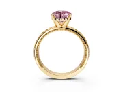 Solitaire Engagement Ring Setting for Fancy Pink Heart-Shaped Center with Milgrain X Pattern Band and Prong Head in Yellow Gold