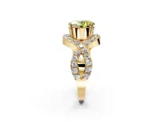 Halo Engagement Ring Setting for Fancy Yellow Oval Center with Pave Infinity Twist Band and Prong Head in Yellow Gold