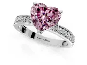 Milgrain Pave Engagement Ring Setting for Fancy Pink Heart-Shaped Center with Accent Band and Prong Head in Platinum